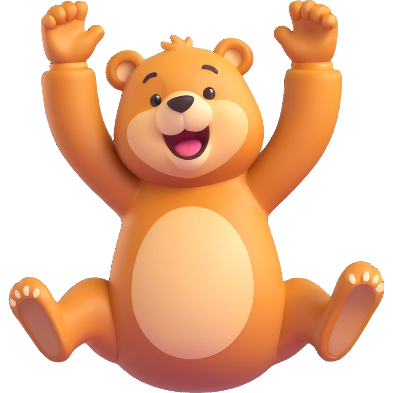 sweet cute bear jumping with joy arms raised big smile energetic pose emoji