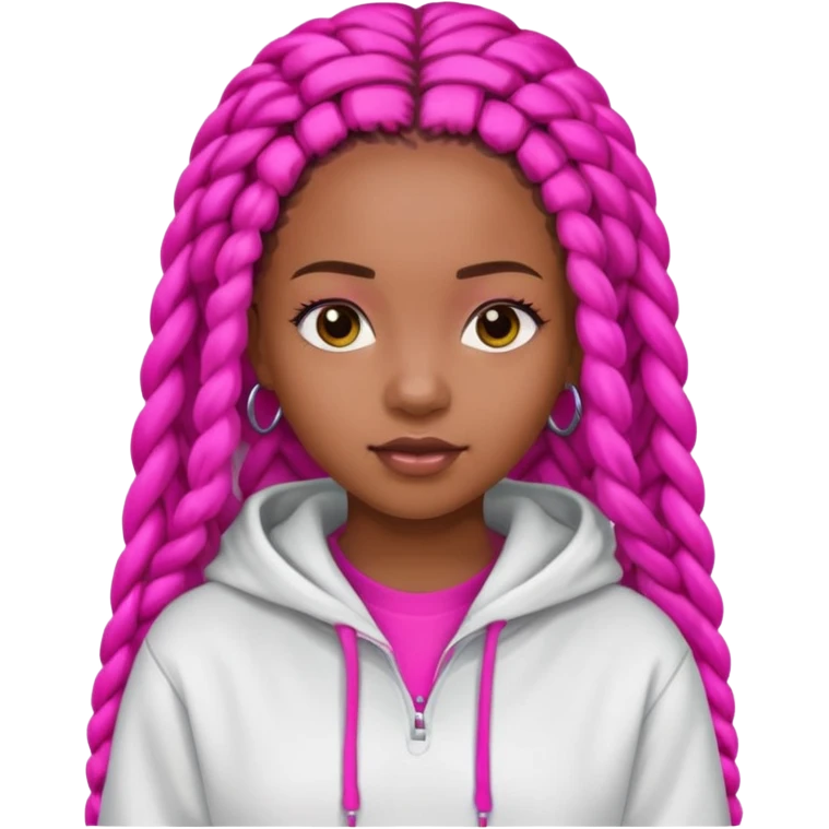 black girl with beats with box braids  white hoodie hot pink shirt emoji