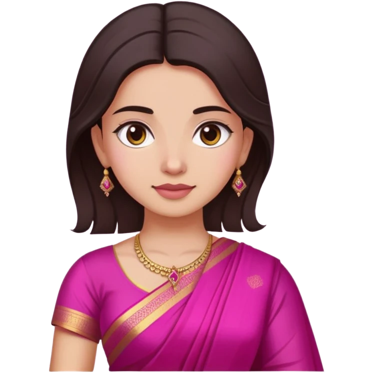 girl with light wheatish skin, dark brown hair, wearing dark pink saree emoji