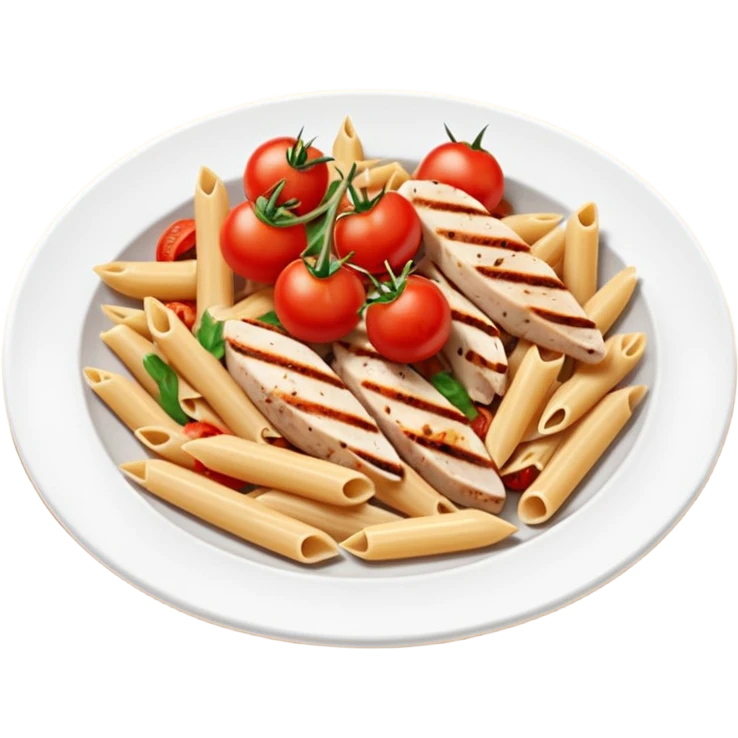 whole grain penne with cherry tomatoes and grilled chicken no plate emoji