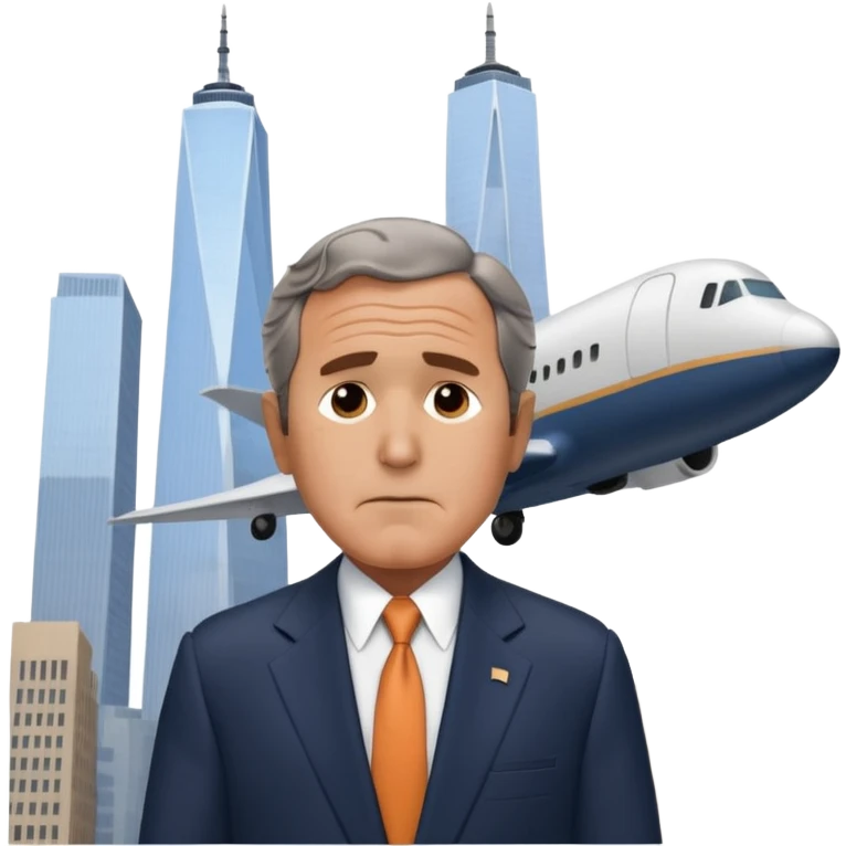  emoji of the world trade center with a plane crashed into it and george bush on a phone in front of it emoji