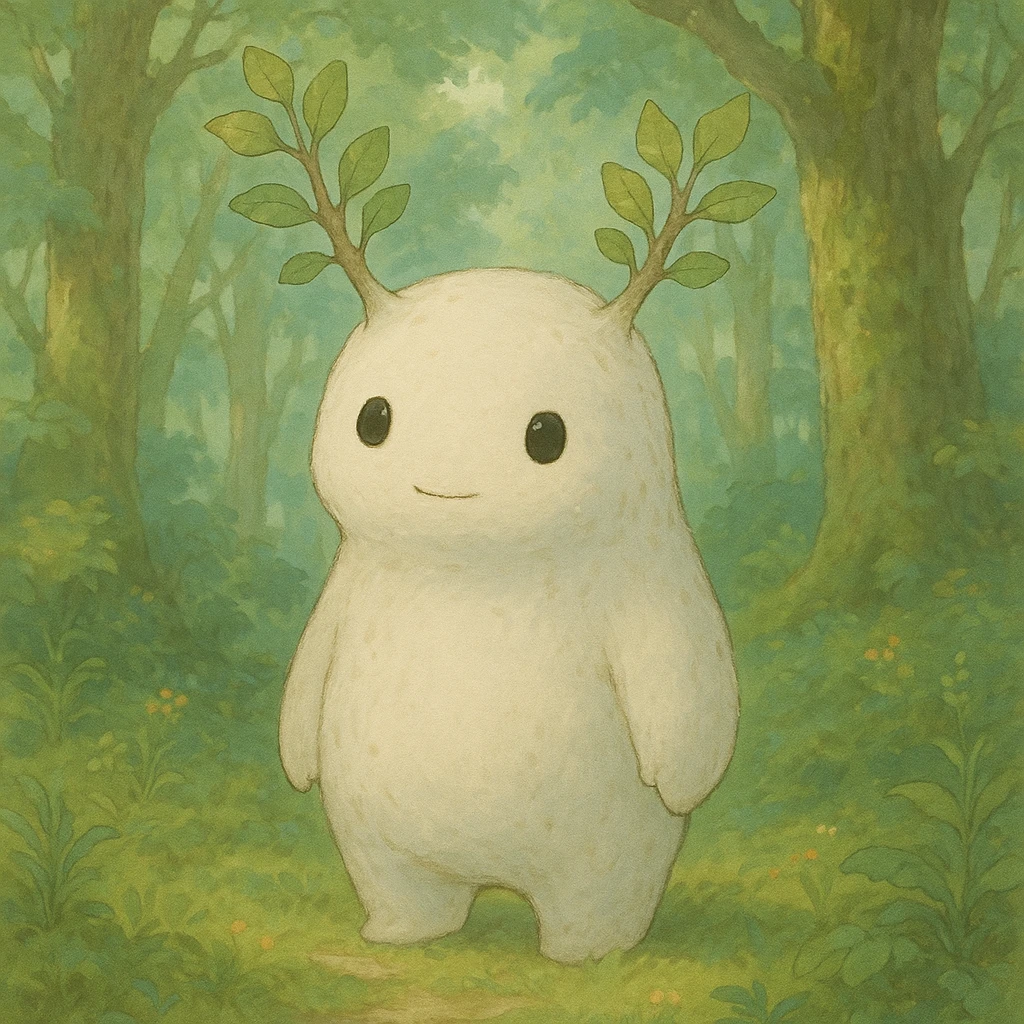 whimsical forest spirit with soft colors and gentle expression in ghibli style emoji