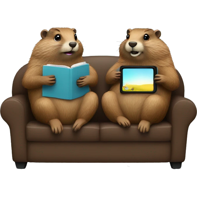 Groundhog couple loving each other watching TV  emoji