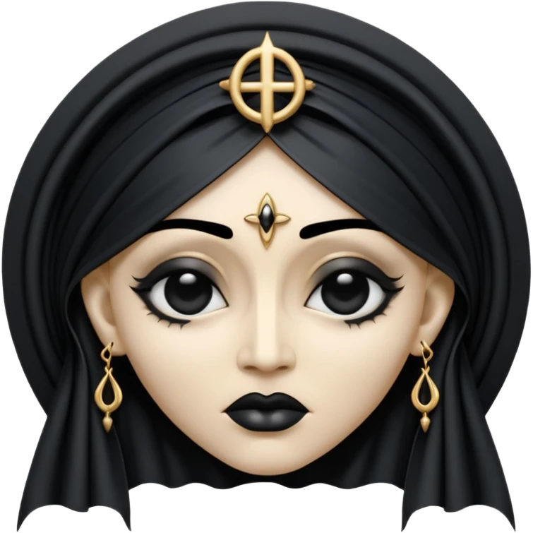 Emoji style, gothic religious icon inspired by madonna imagery, single eye motif formed from black metal, draped metallic folds, high-fashion avant-garde aesthetic, heavy sculptural form, no glow, no neon, flat minimalist emoji, centered, transparent background emoji