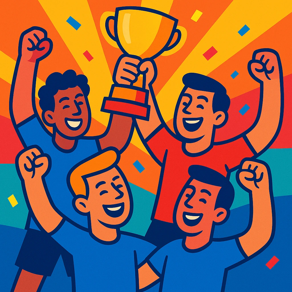 team celebrating with trophy emoji