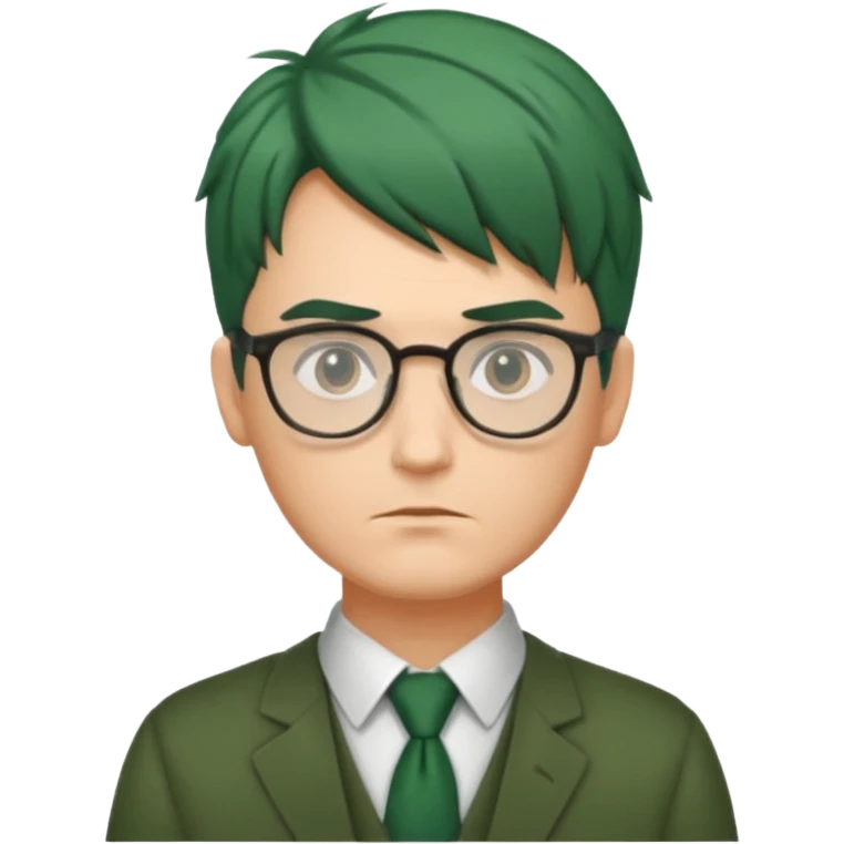 Man with Green Ponytail – dark-green tied hair, calm serious face. emoji