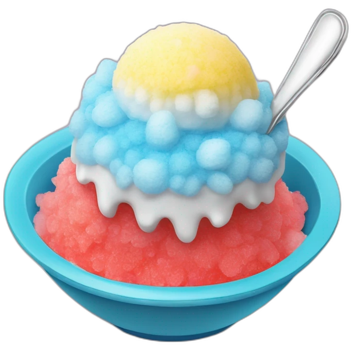 Mound of shaved ice (snow cone) in a dessert bowl with a short spoon emoji