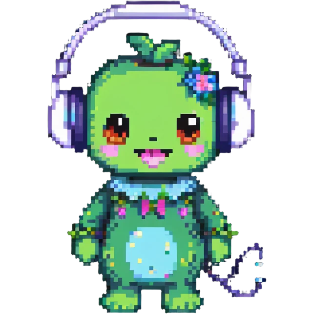 Sprunki character from Incredibox, pixel art mascot with headphones emoji