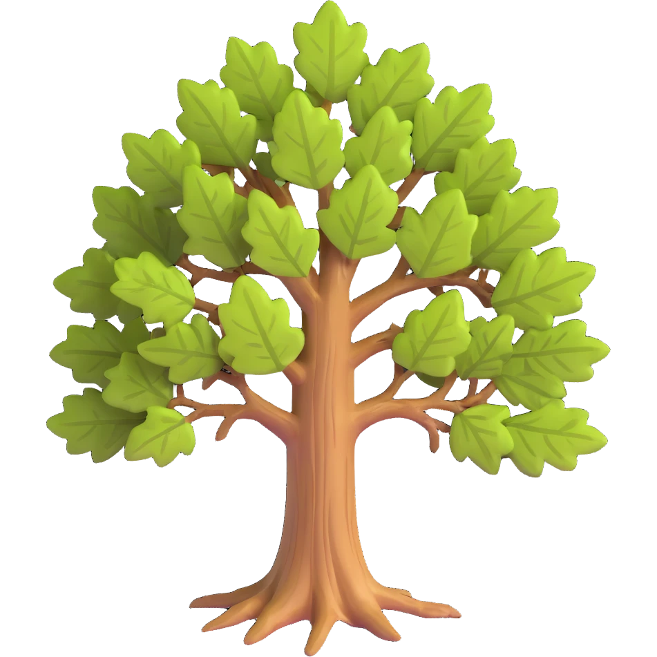 realistic oak tree with textured bark and distinctive lobed leaves emoji