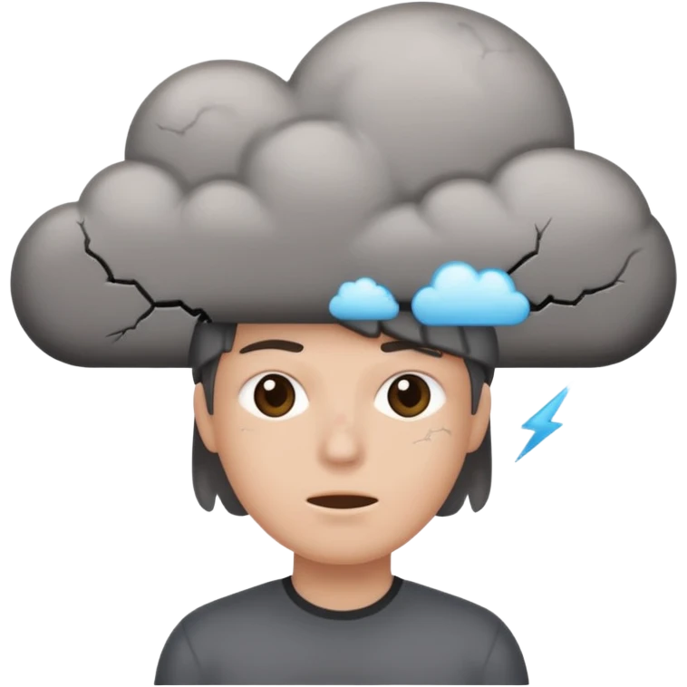  battery with no energy and cracks on it and a gray cloud abouve the head emoji