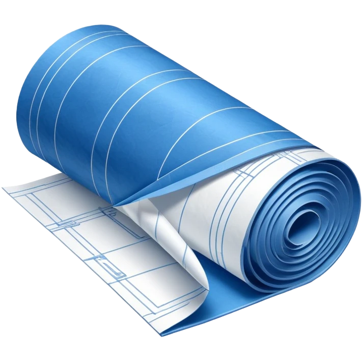 partially unrolled blue blueprint with white lines, side perspective emoji