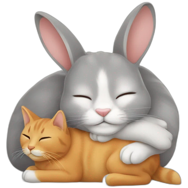A rabbit and a cat sleeping together  emoji