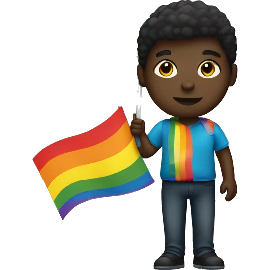 Dark skin colour person holding gay flag  emoji
