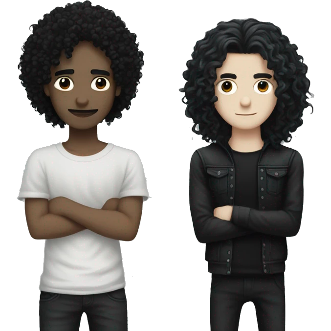 white goth guy with long black curly hair and black grunge guy with long black curly hair couple  emoji