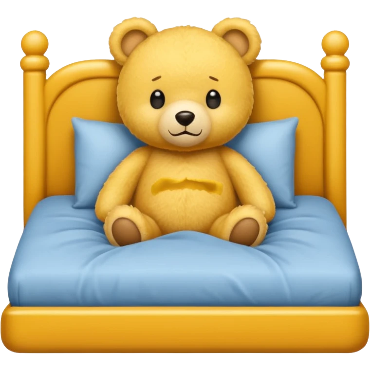 Fuzzy yellow teddy bear in bed  emoji