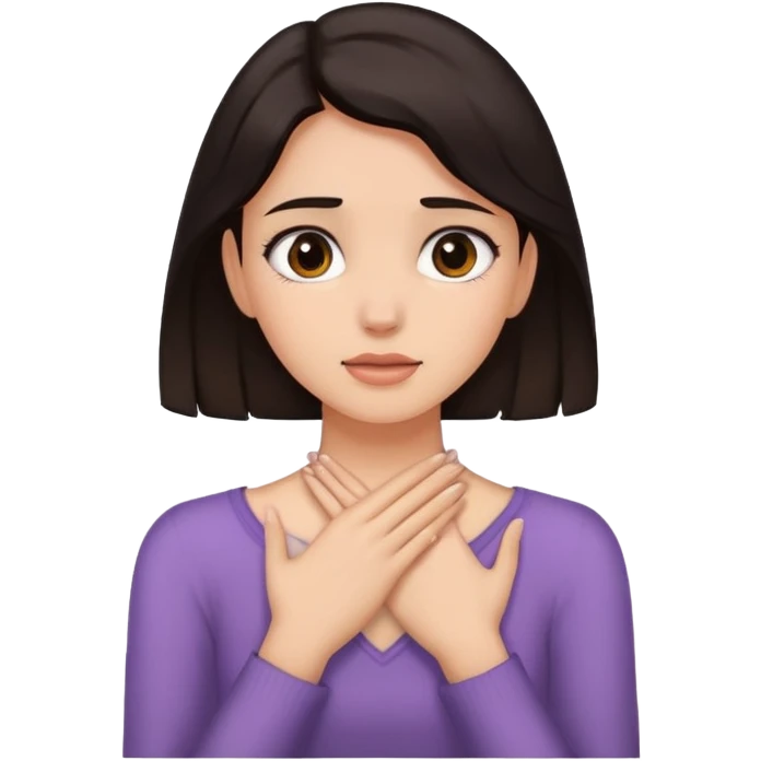 Girl holding  neck with hands with dark hair  emoji