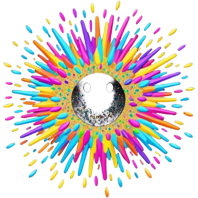 Black background with colorful glitter bursting through  emoji