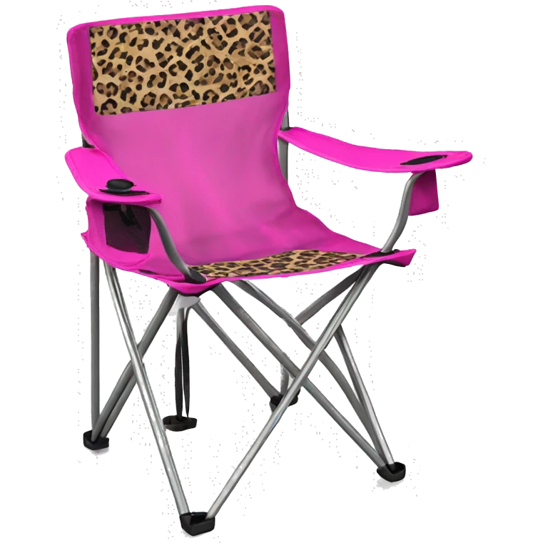 Realistic fuschia and leopard print pattern camping folding chair isolated.  emoji