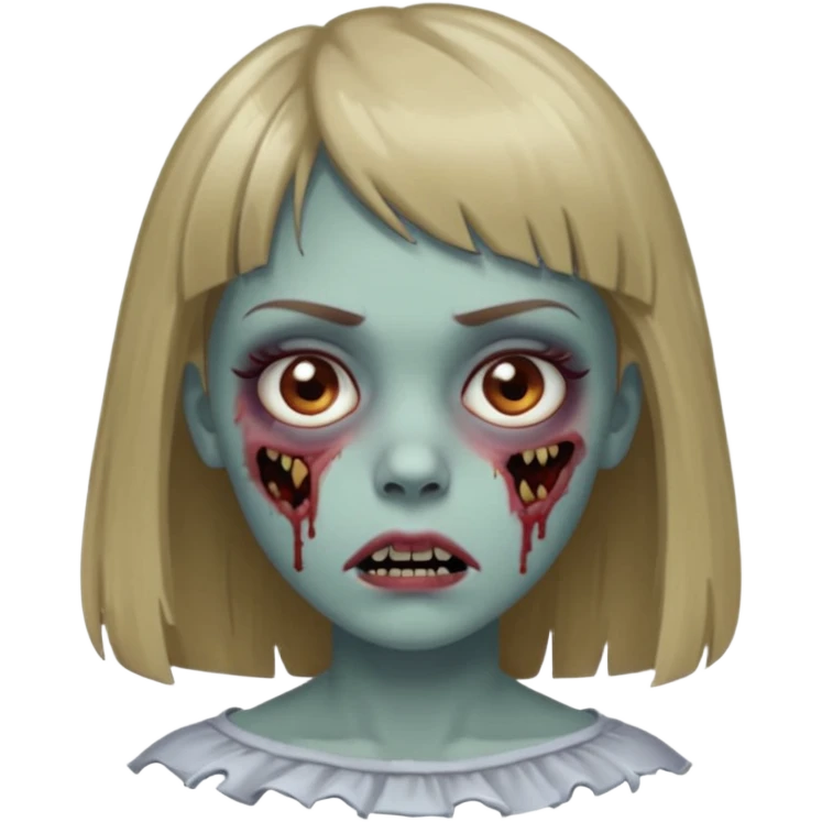 Zombie girl, with bangs above her eyebrows, her dark blonde hair, thin eyebrows. emoji
