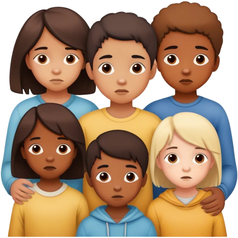 Six young siblings, living in difficult circumstances, depicted as children from different ages, each facing challenges in life. They represent poverty and struggle, with a sense of unity despite their hardships emoji