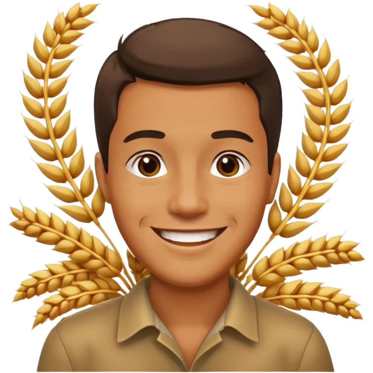 man happy satisfied with wheat and grain floating arround emoji