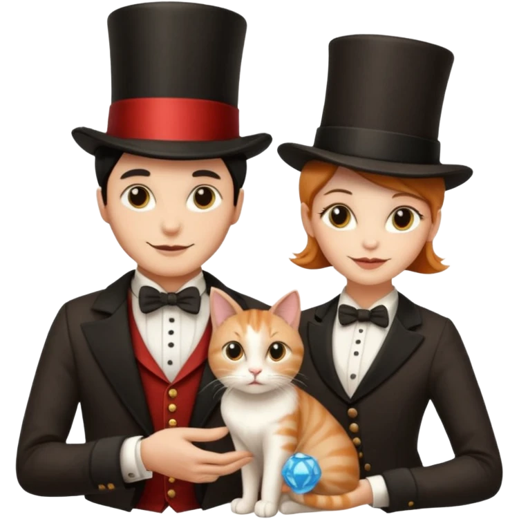 magician couple and their pet cat emoji