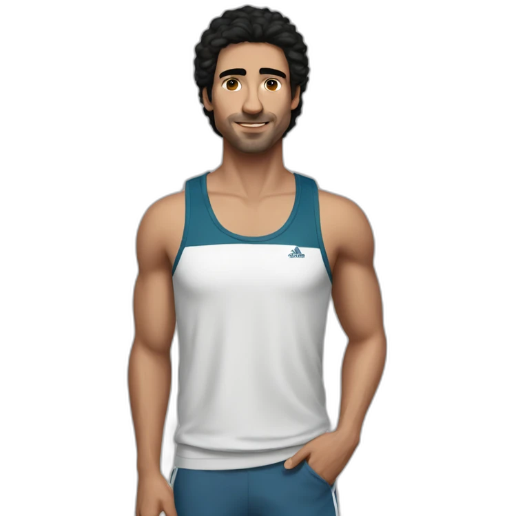Black hair white Tunisian man in adidas tank top emoji