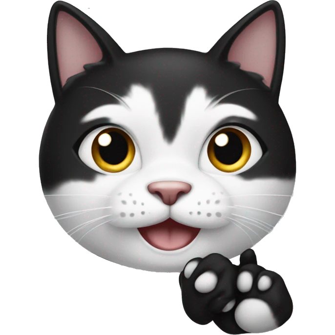 A black and white cat waves its paw emoji
