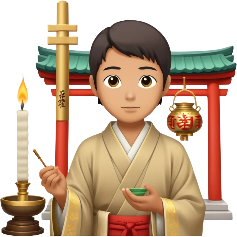 Japanese man offering incense at shrine scene  emoji