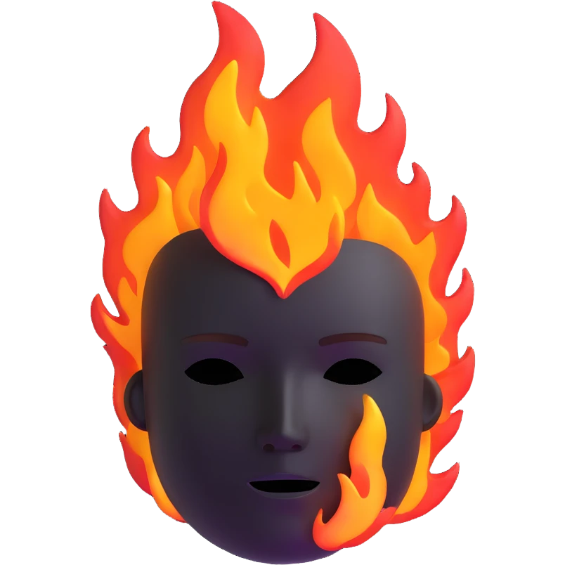 featureless head with fire, no eyes, no mouth, blank face emoji