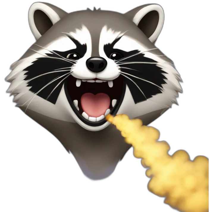 Raccoon opening mouth with smoke coming out of the mouth emoji