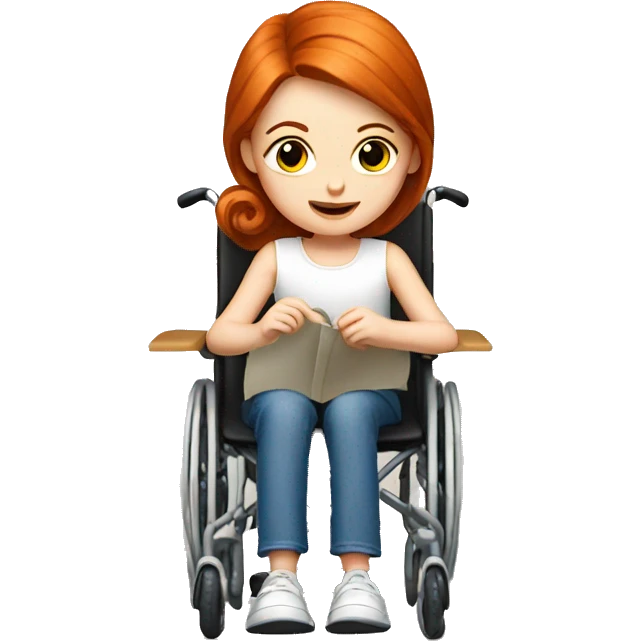 Young redhead girl in a wheelchair sewing  emoji