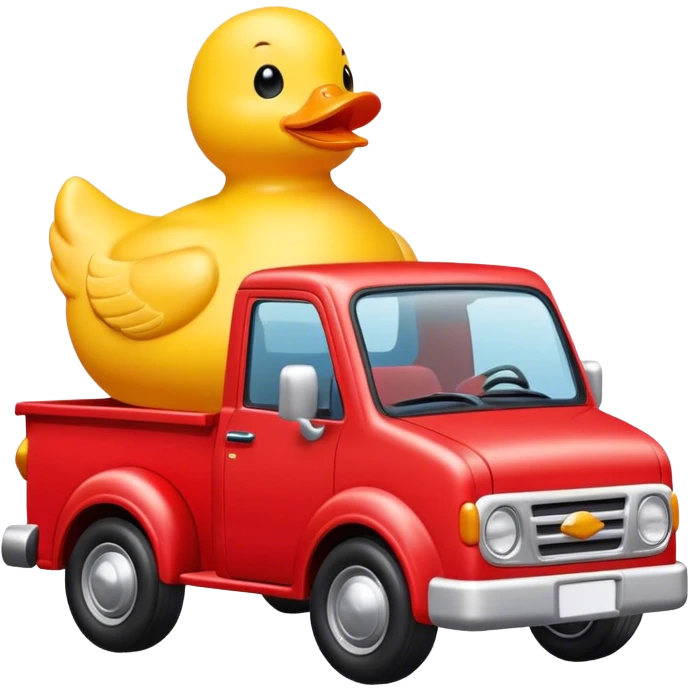 yellow rubber ducky driving a red truck emoji
