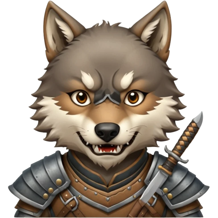 wolf face, mogolian ancient army with small knife emoji