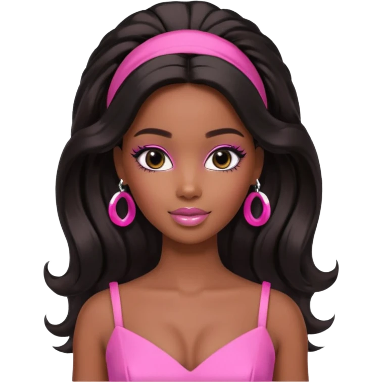 black barbie. half up half down hair, pink dress, perfect makeup and super pretty emoji
