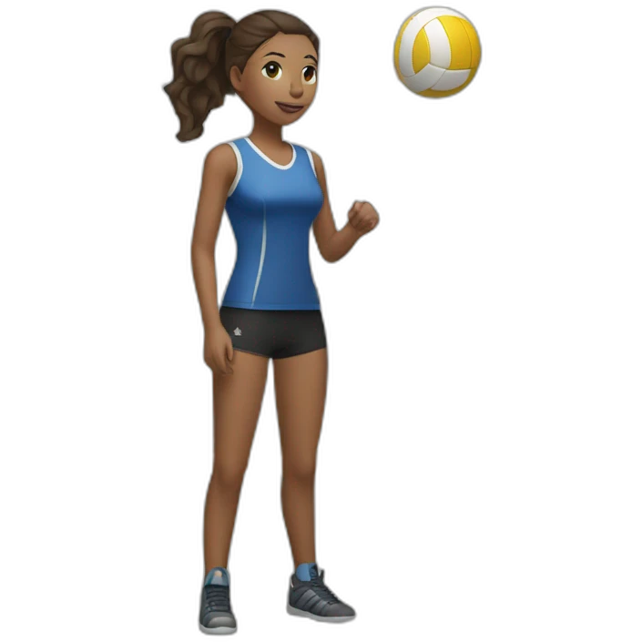 a girl stands near a volleyball net and plays volleyball emoji