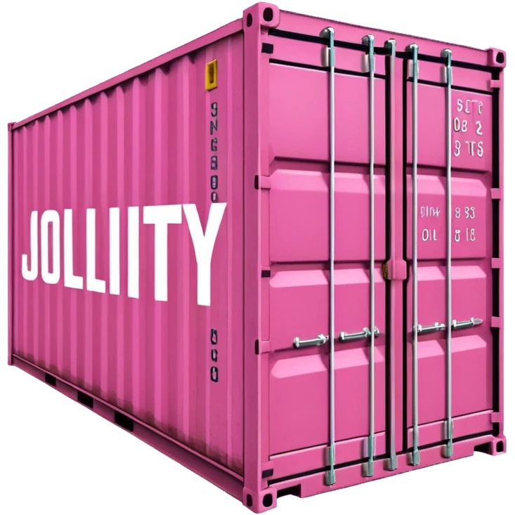 a pink shipping container with the words "Jollity & Co." in big letters on the long side emoji