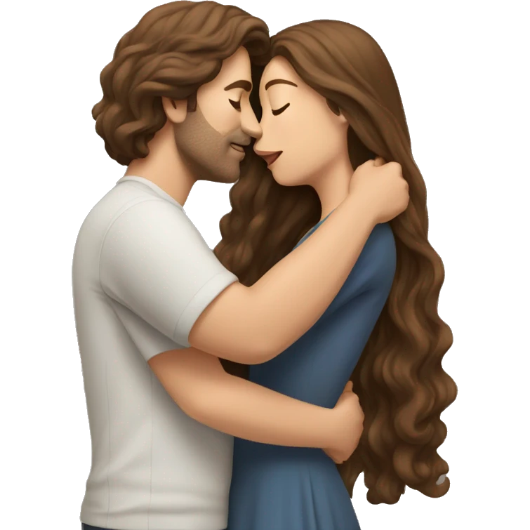 Brown haired man kissing woman with long brown hair  emoji
