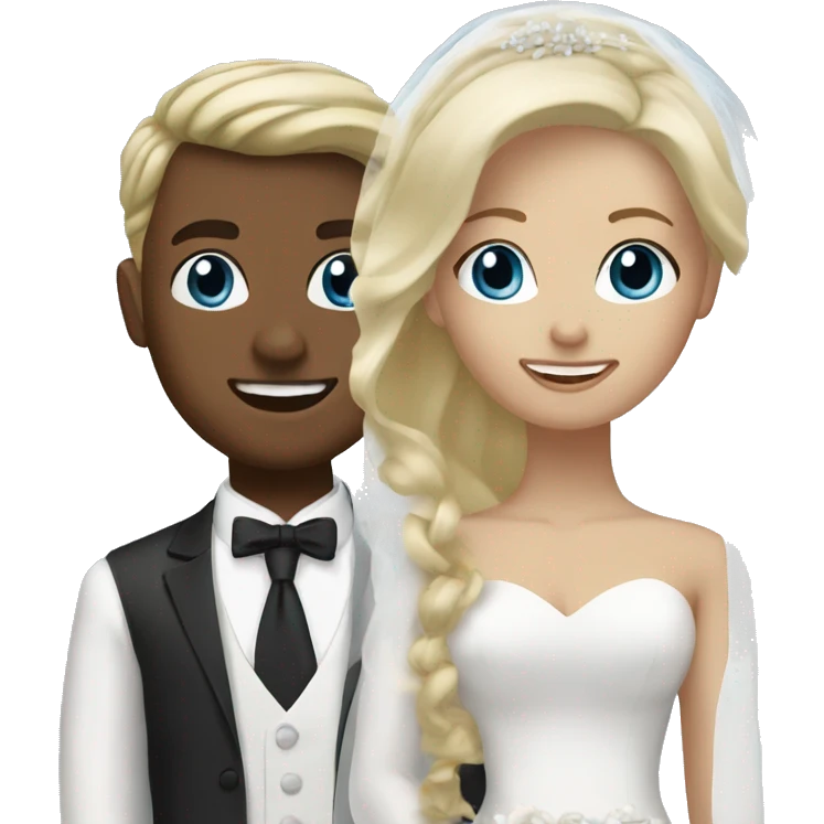 Brown bride with blonde hair and white groom with blonde hair blue eyes emoji