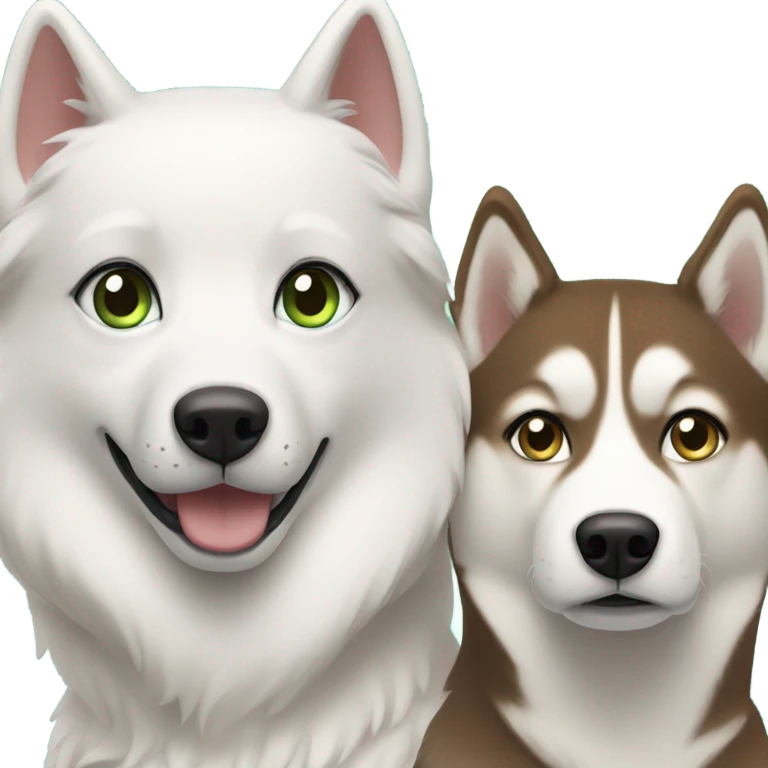 White Woman hair brown and bleus eyes and golden Husky With green eyes emoji