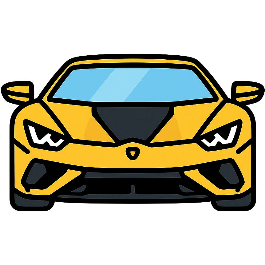 Lamborghini car, front view, aggressive headlights, black and yellow accents emoji