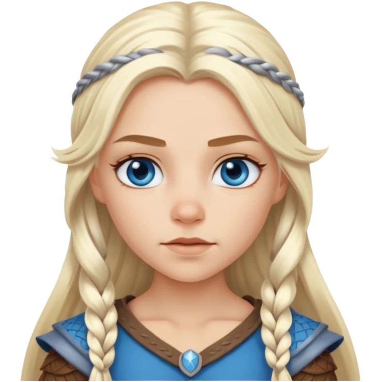 Viking platinum blonde girl with long hair and forelocks, blue eyes. emoji