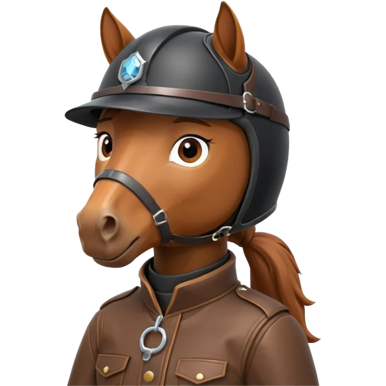 horse rider portrait, head and shoulders only, wearing riding helmet, leather jacket collar, confident expression, subtle horse tack strap visible, 3D cartoon, mobile game icon style, clean background, no text, no watermark
 emoji