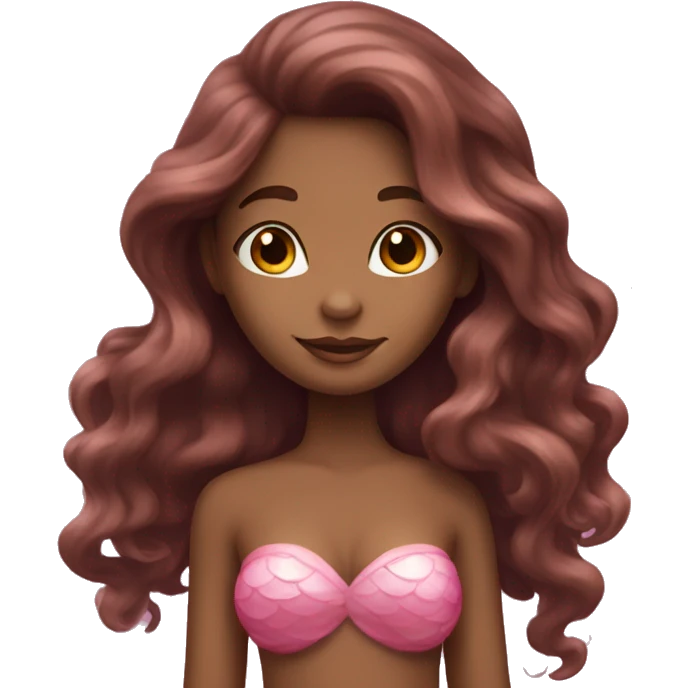 pretty brown mermaid with long curly hair and pink tail emoji