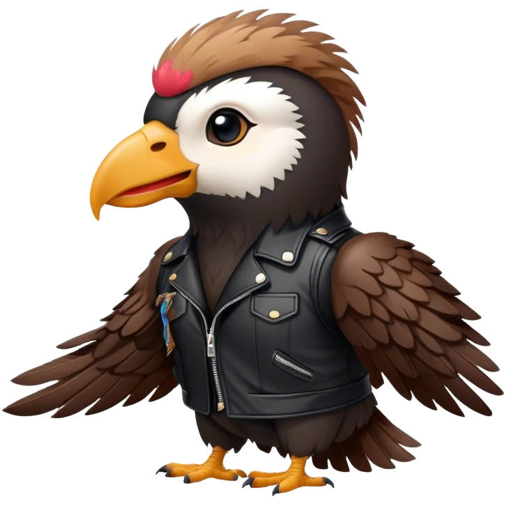 Condor kawaii usando casaca de cuero emoji