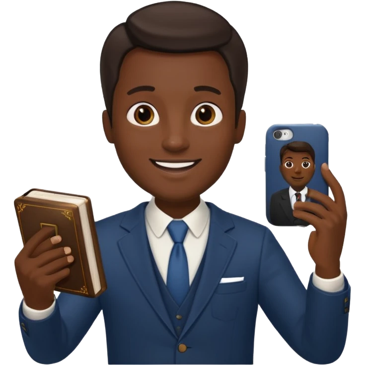 un homme saper swag avec une bible a la main qui fais un selfie  emoji