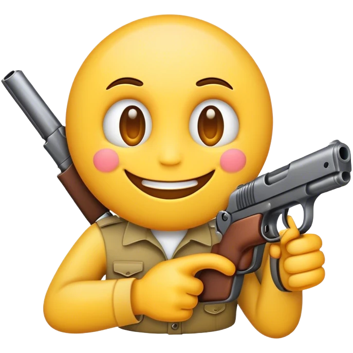 Smiling emoji with a gun emoji
