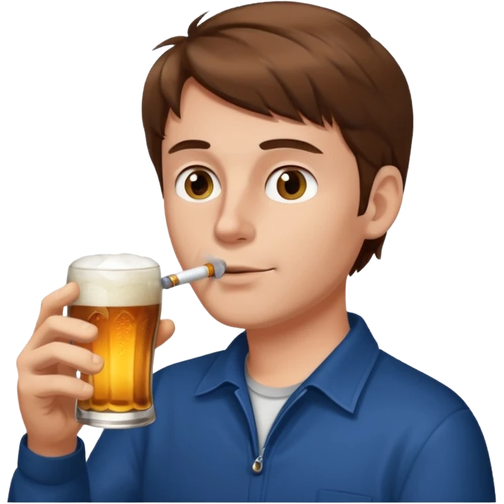 white Man  brown hair drinking a beer smoking a cigarette emoji