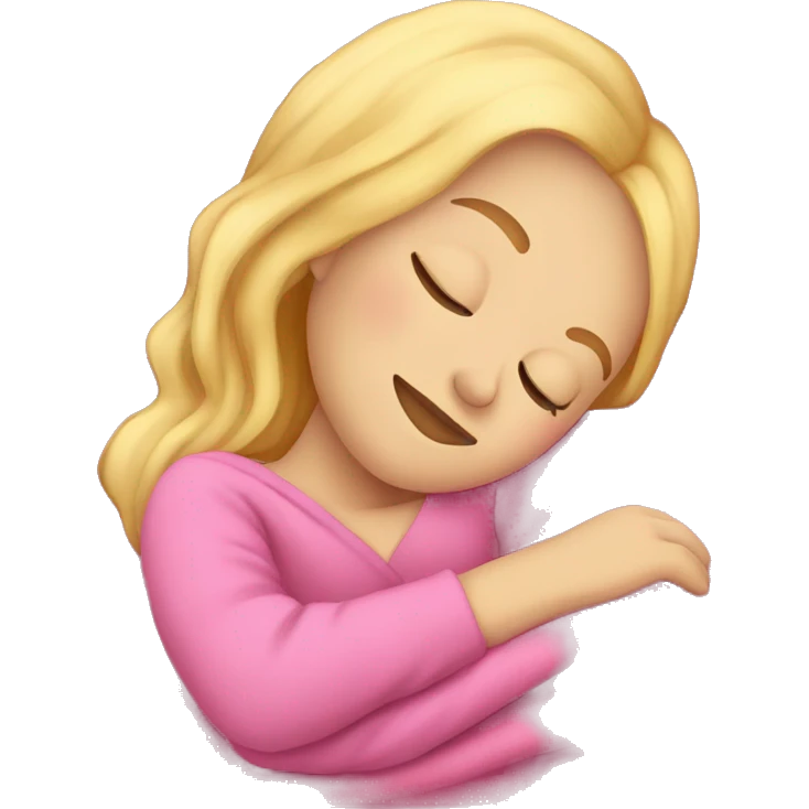 blonde girl sleeping on side with pink blanket emoji