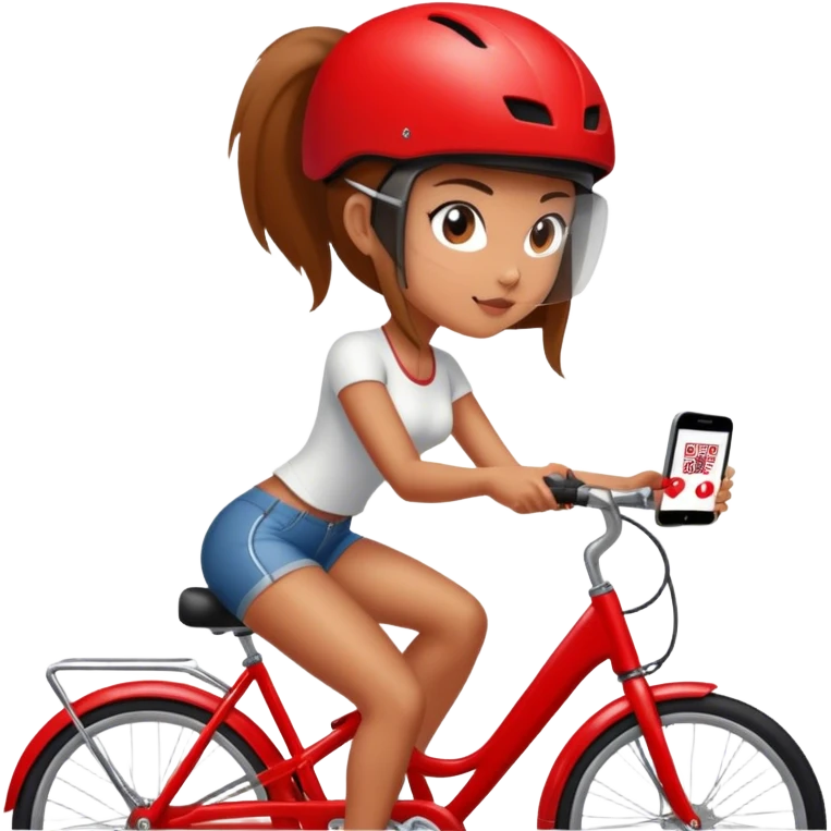 QR code on a red bike  - show the qr kode on the bike and a woman scanning the code of the bike emoji
